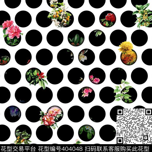 波点复古花卉数码印花花型下载（图片编号: 404048） - 瓦栏（Walan）