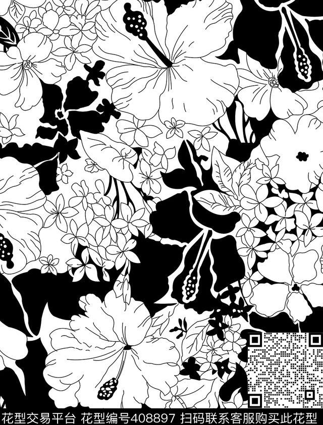 flower design - 408897 - design printing textile - 传统印花花型 － 床品花型设计 － 瓦栏