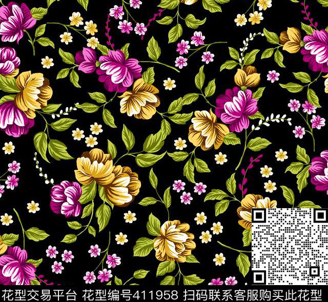flower design - 411958 - design printing textile - 传统印花花型 － 床品花型设计 － 瓦栏