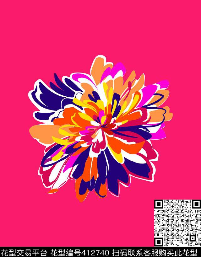 传统印花大花定位花卉传统印花花型下载（图片编号: 412740） - 瓦栏（Walan）