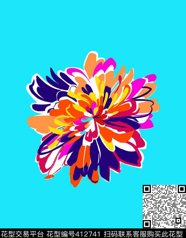 传统印花大花定位花卉传统印花花型下载（图片编号: 412741） - 瓦栏（Walan）
