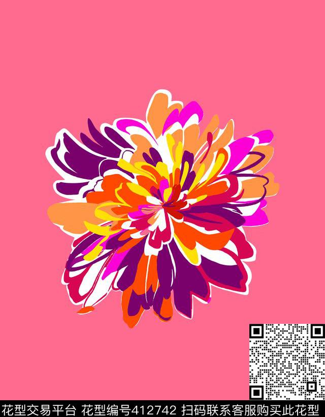 传统印花大花定位花卉传统印花花型下载（图片编号: 412742） - 瓦栏（Walan）