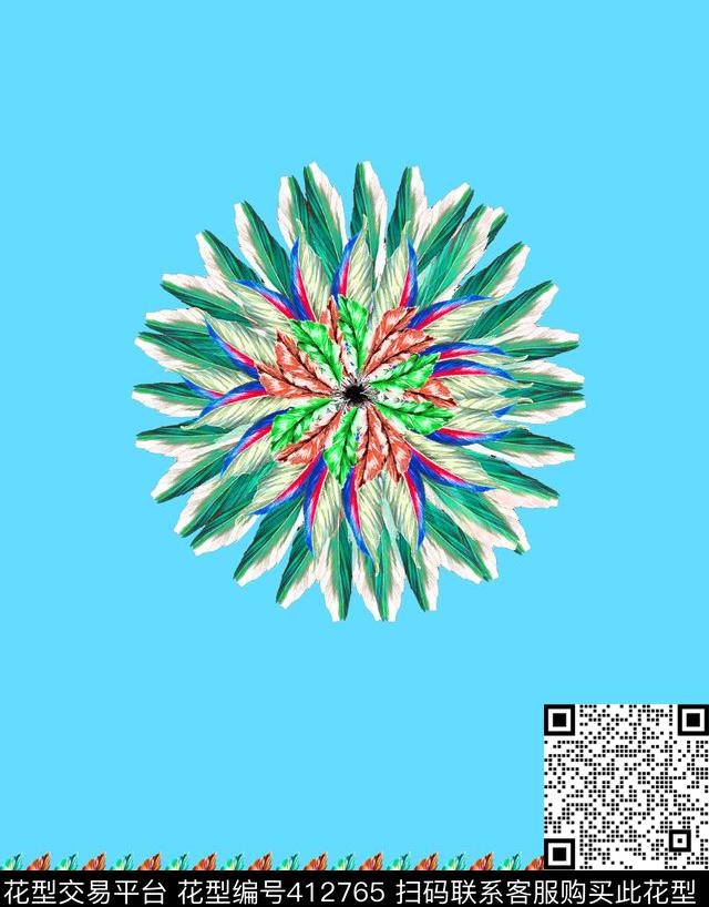 传统印花羽毛花卉动物纹传统印花花型下载（图片编号: 412765） - 瓦栏（Walan）