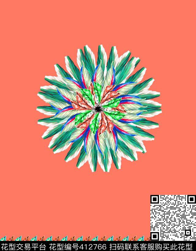 传统印花羽毛花卉动物纹传统印花花型下载（图片编号: 412766） - 瓦栏（Walan）