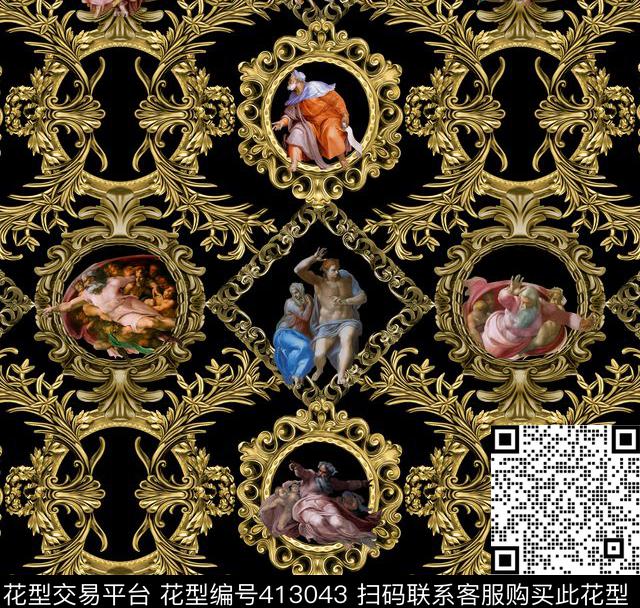 花纹神话金属相框数码印花花型下载（图片编号: 413043） - 瓦栏（Walan）