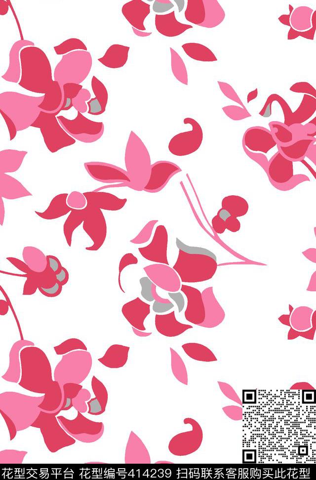 传统印花花卉儿童花卉传统印花花型下载（图片编号: 414239） - 瓦栏（Walan）