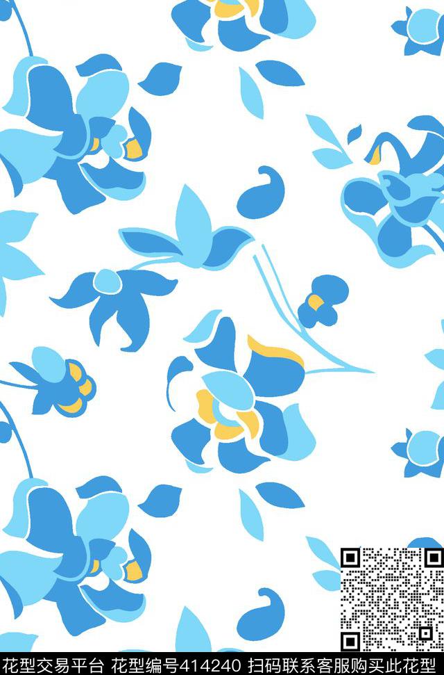 传统印花花卉儿童花卉传统印花花型下载（图片编号: 414240） - 瓦栏（Walan）
