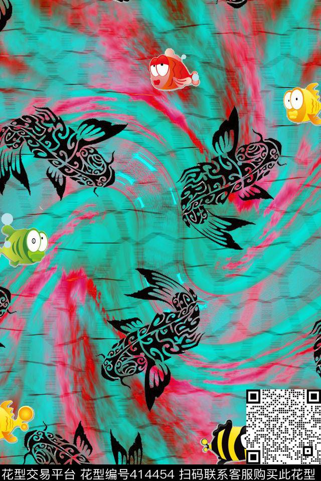 年年有鱼. - 414454 - 热带风情 现代 鱼 - 数码印花花型 － 女装花型设计 － 瓦栏