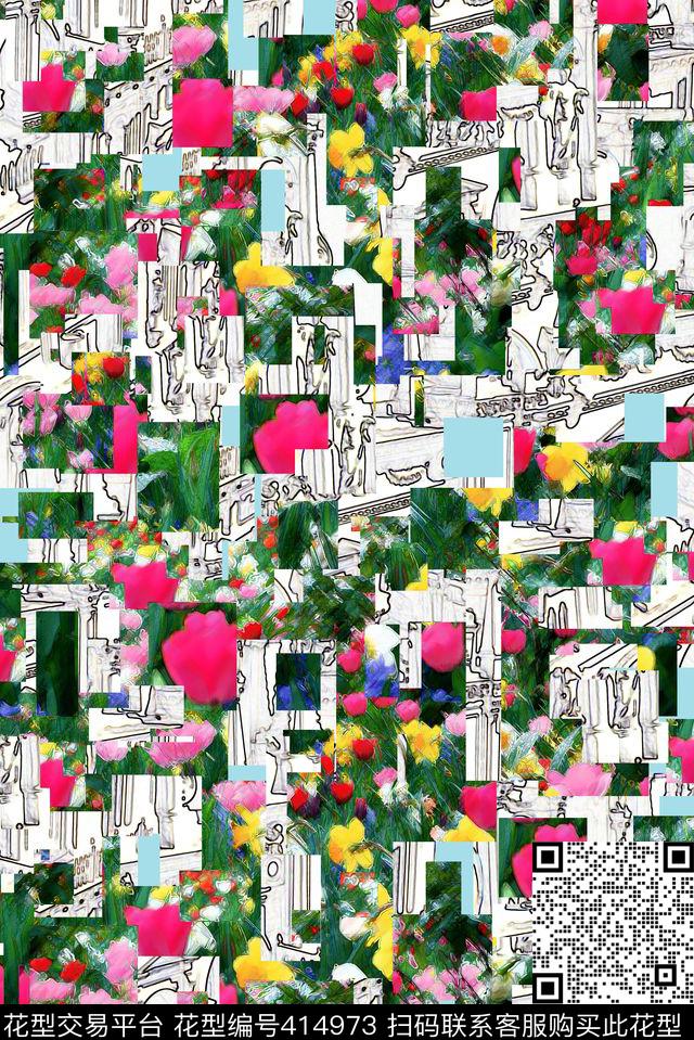 建筑欧洲印象素描数码印花花型下载（图片编号: 414973） - 瓦栏（Walan）