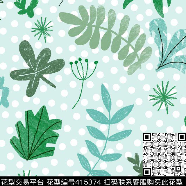 花卉叶子可爱儿童花卉传统印花花型下载（图片编号: 415374） - 瓦栏（Walan）