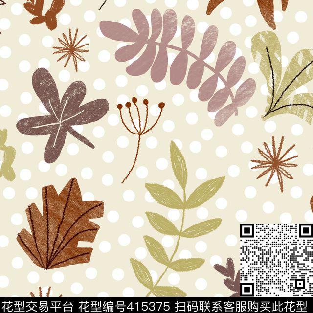 花卉叶子可爱儿童花卉传统印花花型下载（图片编号: 415375） - 瓦栏（Walan）