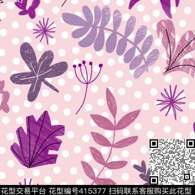 花卉叶子可爱儿童花卉传统印花花型下载（图片编号: 415377） - 瓦栏（Walan）
