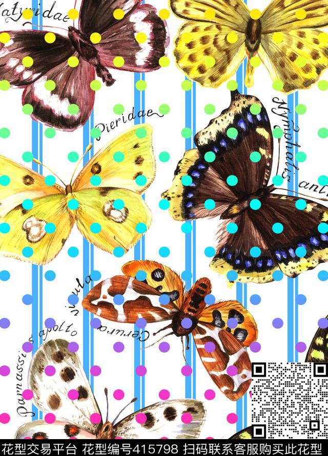 蝴蝶条纹泳装数码印花花型下载（图片编号: 415798） - 瓦栏（Walan）