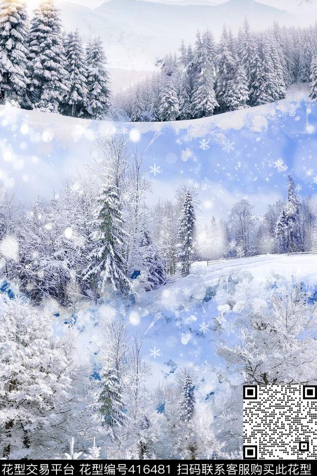 冰霜冻冰雪天地雪花数码印花花型下载（图片编号: 416481） - 瓦栏（Walan）