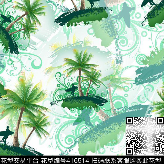 椰树帐板数码印花花型下载（图片编号: 416514） - 瓦栏（Walan）