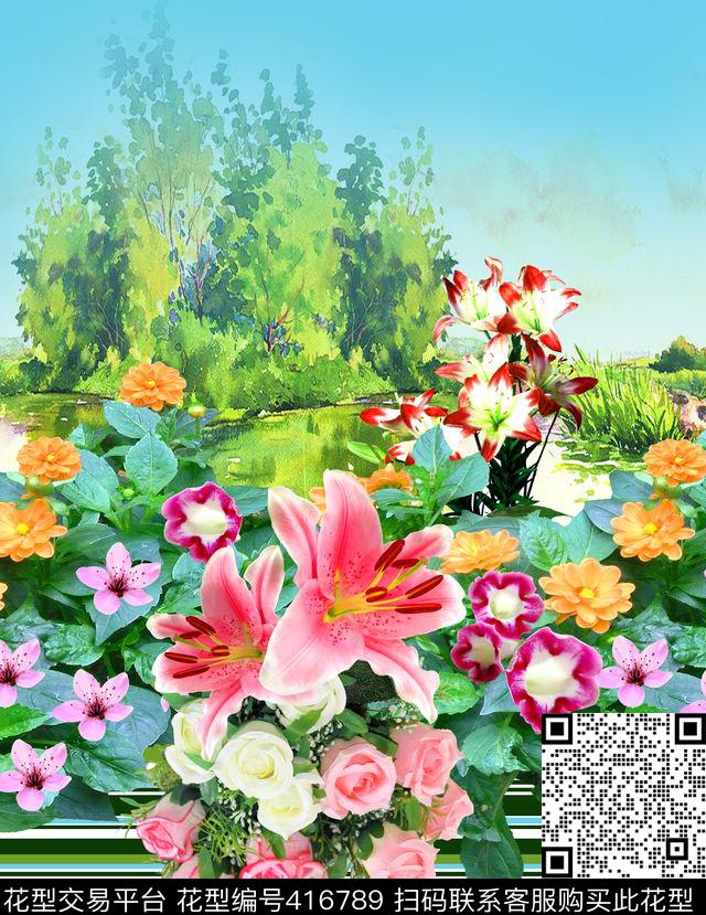 数码印花花卉风景花卉数码印花花型下载（图片编号: 416789） - 瓦栏（Walan）