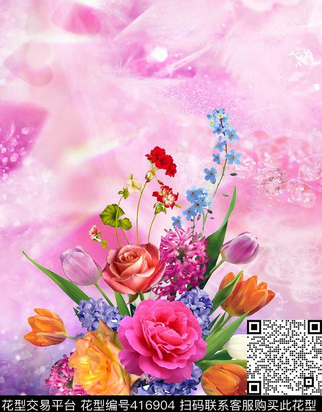 数码定位花卉定位花卉数码印花花型下载（图片编号: 416904） - 瓦栏（Walan）