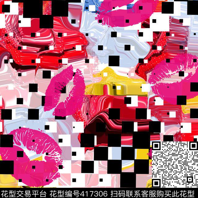 波普抽象花卉数码印花花型下载（图片编号: 417306） - 瓦栏（Walan）