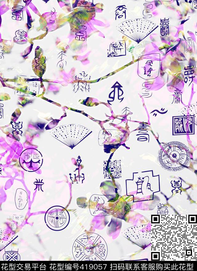中国风风古唐风数码印花花型下载（图片编号: 419057） - 瓦栏（Walan）