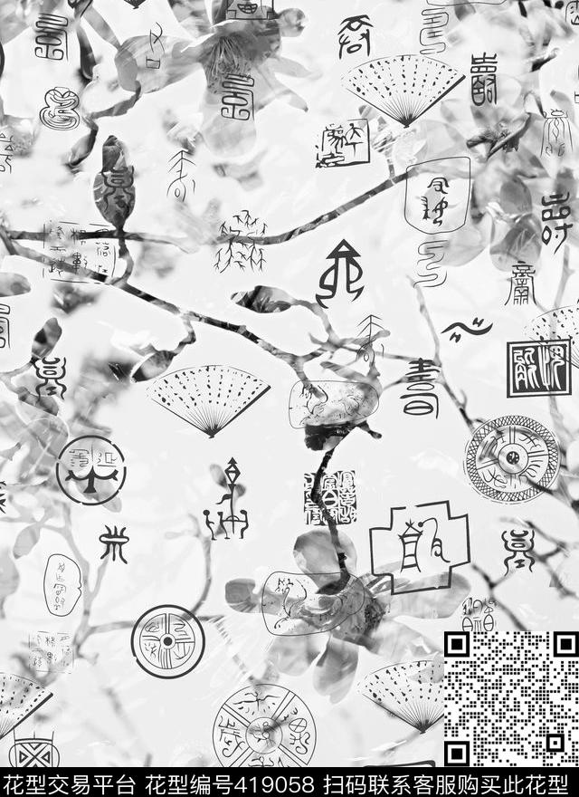 中国风风古唐风数码印花花型下载（图片编号: 419058） - 瓦栏（Walan）
