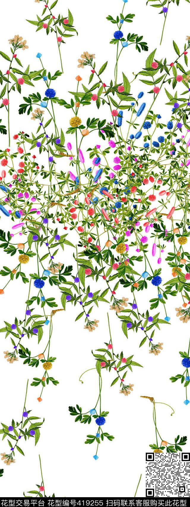 中国风花瓣植物数码印花花型下载（图片编号: 419255） - 瓦栏（Walan）