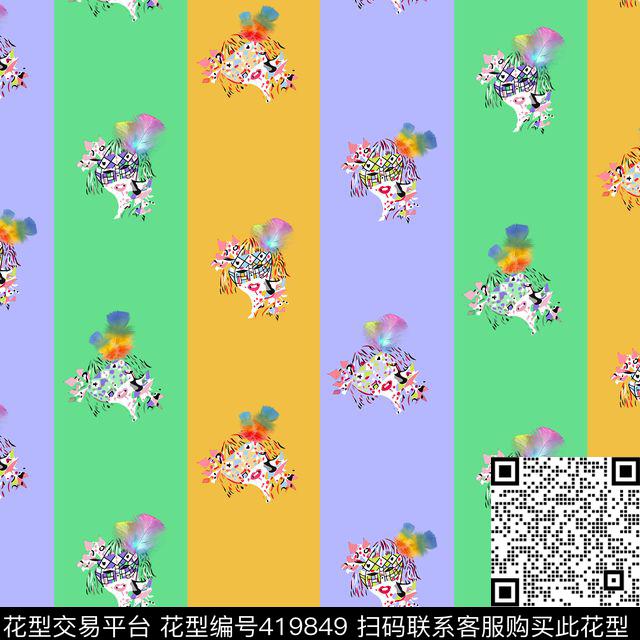 竖条美女头美女数码印花花型下载（图片编号: 419849） - 瓦栏（Walan）