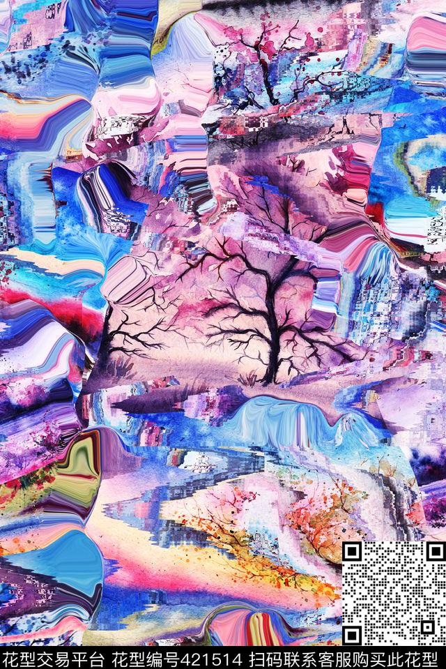 流体手绘水彩数码印花花型下载（图片编号: 421514） - 瓦栏（Walan）