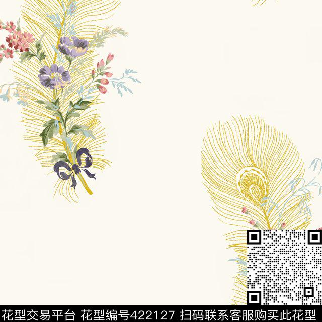 法式花卉 - 422127 - 小清新 法式 花卉羽毛 - 传统印花花型 － 床品花型设计 － 瓦栏