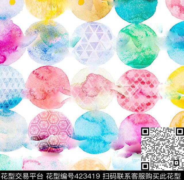 简单清新水彩数码印花花型下载（图片编号: 423419） - 瓦栏（Walan）