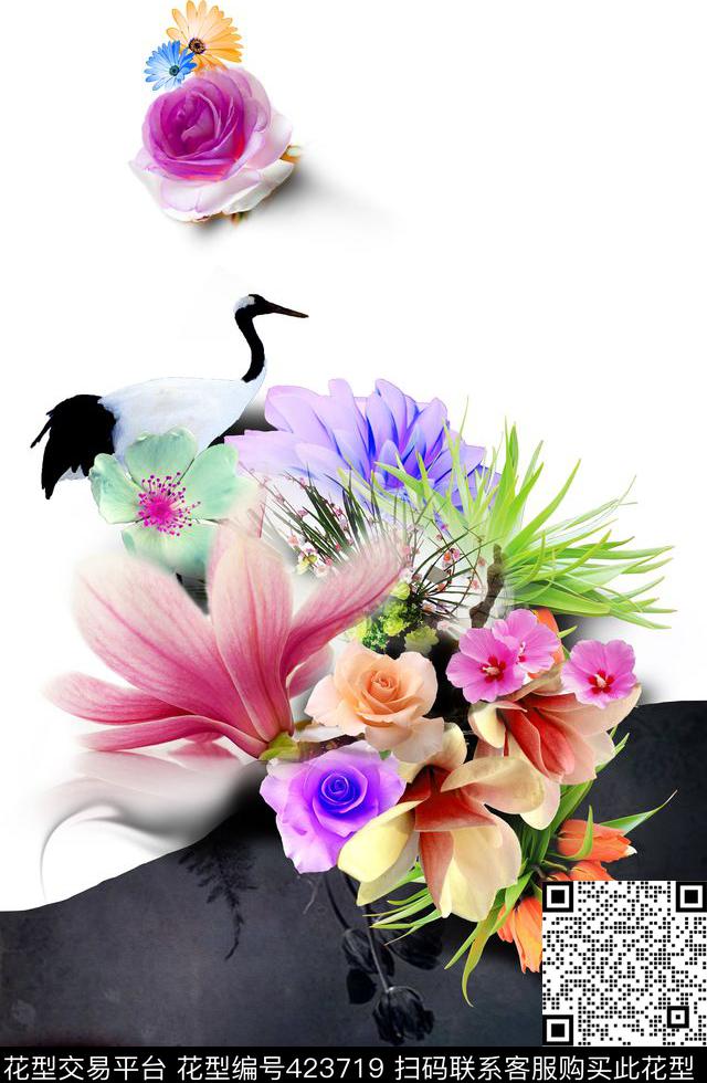 中国风花卉鸟数码印花花型下载（图片编号: 423719） - 瓦栏（Walan）