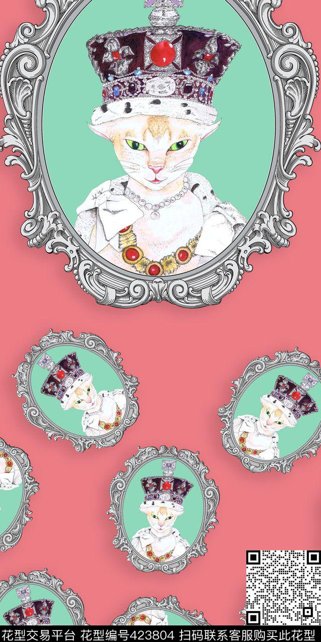 猫科皇后画框数码印花花型下载（图片编号: 423804） - 瓦栏（Walan）