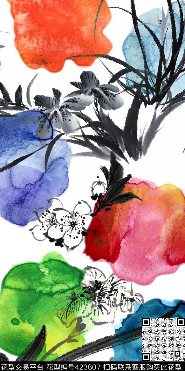水彩人文笔墨传统印花花型下载（图片编号: 423807） - 瓦栏（Walan）