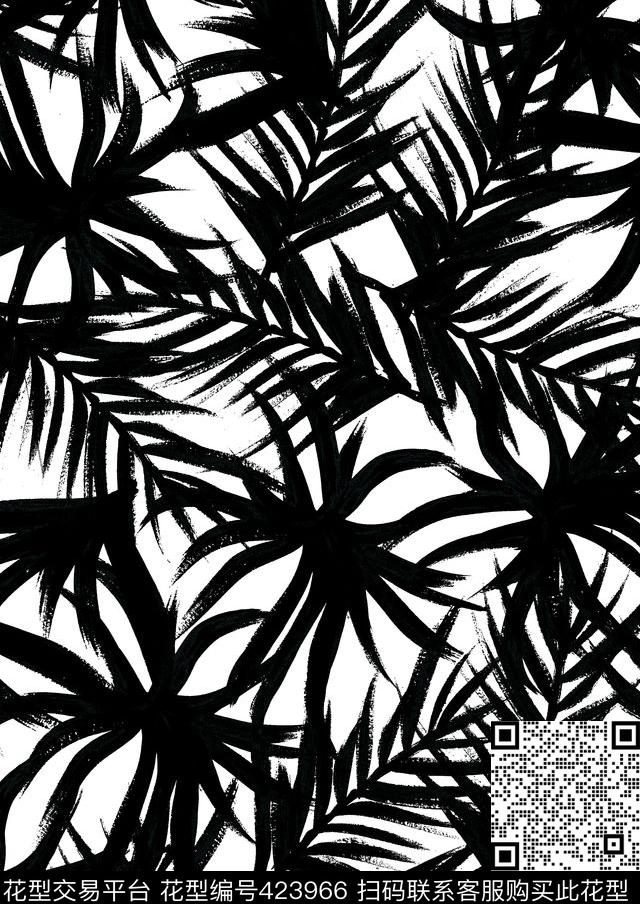 笔触大牌黑白传统印花花型下载（图片编号: 423966） - 瓦栏（Walan）