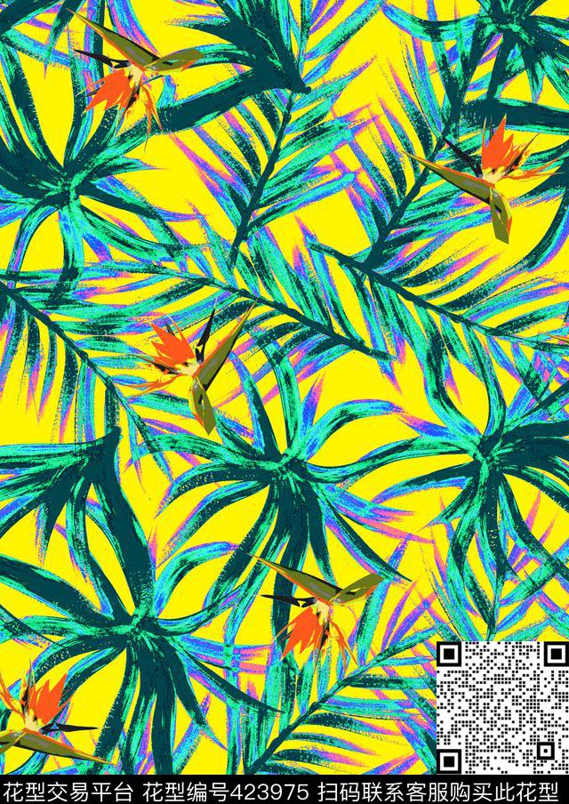 热带风情手绘望鹤兰数码印花花型下载（图片编号: 423975） - 瓦栏（Walan）