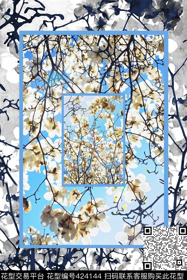 男装定位花蓝天数码印花花型下载（图片编号: 424144） - 瓦栏（Walan）