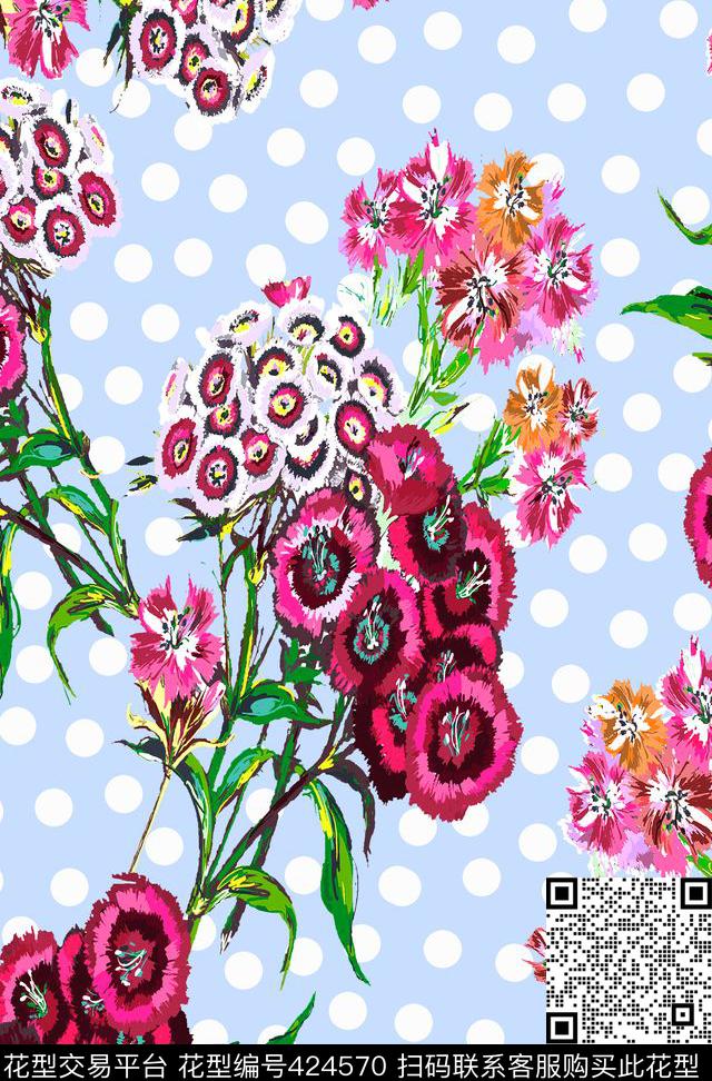 花卉点子田园风花卉传统印花花型下载（图片编号: 424570） - 瓦栏（Walan）