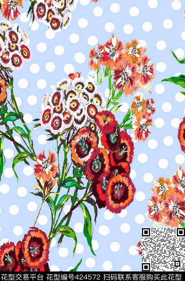 田园风花卉点子花卉传统印花花型下载（图片编号: 424572） - 瓦栏（Walan）