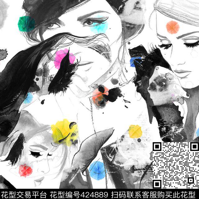 波点内衣水墨数码印花花型下载（图片编号: 424889） - 瓦栏（Walan）