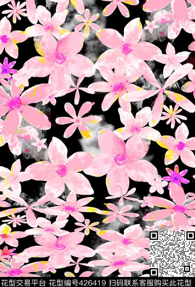 欧洲复古瑕疵数码印花花型下载（图片编号: 426419） - 瓦栏（Walan）