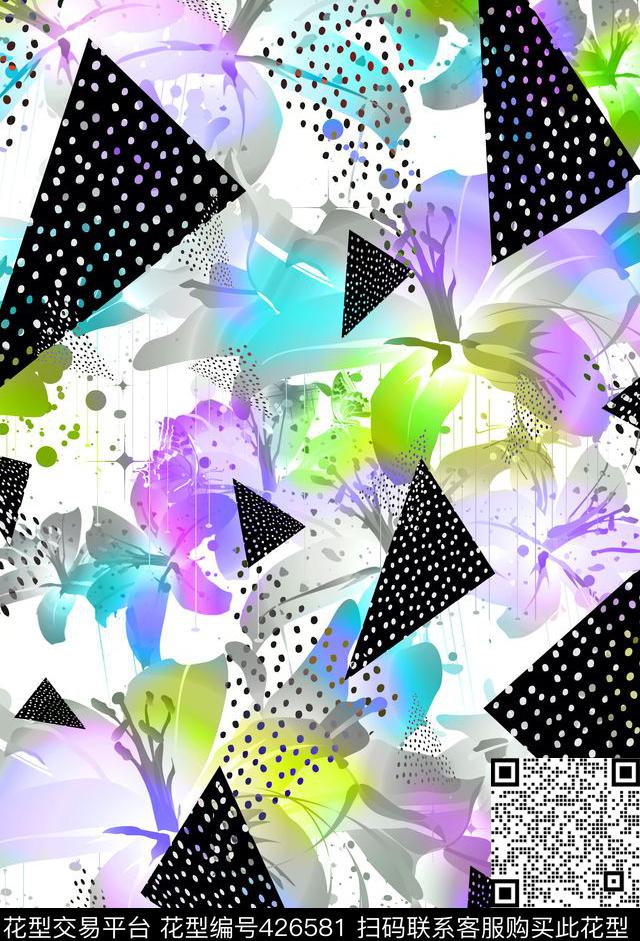 三角瑕疵花卉数码印花花型下载（图片编号: 426581） - 瓦栏（Walan）