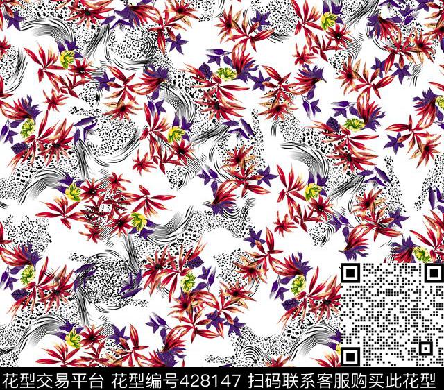 休闲花卉豹纹数码印花花型下载（图片编号: 428147） - 瓦栏（Walan）