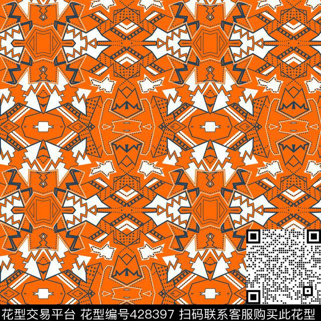 几何鲜亮真丝传统印花花型下载（图片编号: 428397） - 瓦栏（Walan）