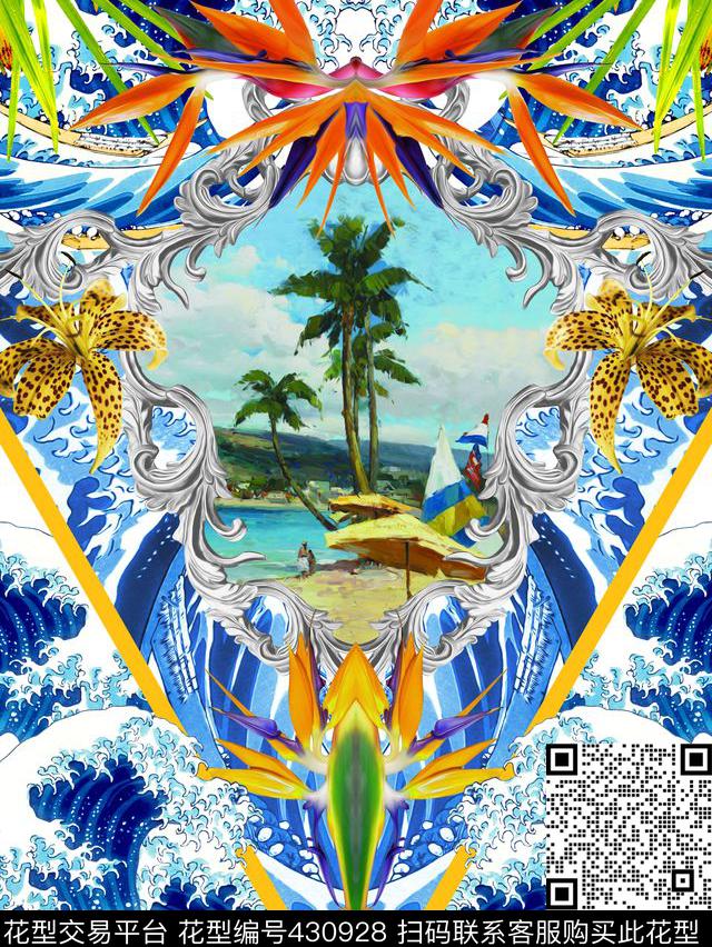 海浪金属花纹热带风情数码印花花型下载（图片编号: 430928） - 瓦栏（Walan）