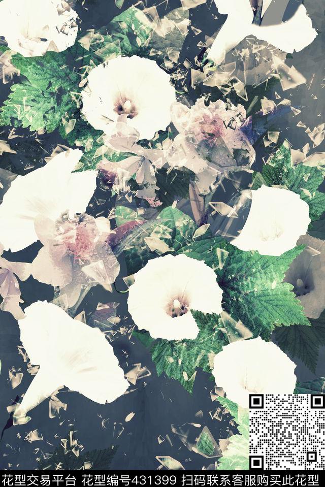玻璃飞溅效果兰花牵牛花数码印花花型下载（图片编号: 431399） - 瓦栏（Walan）