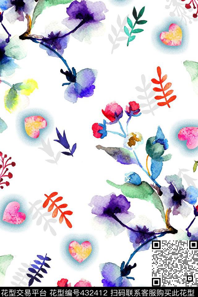 简单清新水彩数码印花花型下载（图片编号: 432412） - 瓦栏（Walan）