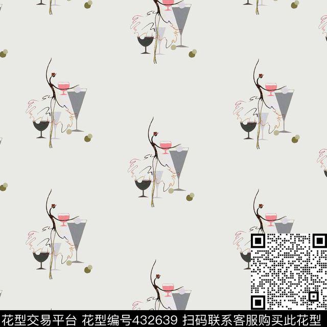芭蕾与酒杯 - 432639 - 酒杯 人物 现代 - 传统印花花型 － 方巾花型设计 － 瓦栏