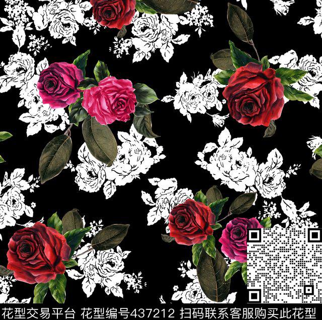 数码印花花卉叶子花卉数码印花花型下载（图片编号: 437212） - 瓦栏（Walan）