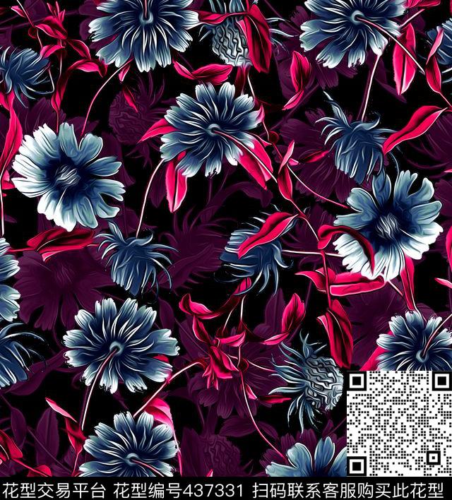 15秀场花卉复古数码印花花型下载（图片编号: 437331） - 瓦栏（Walan）