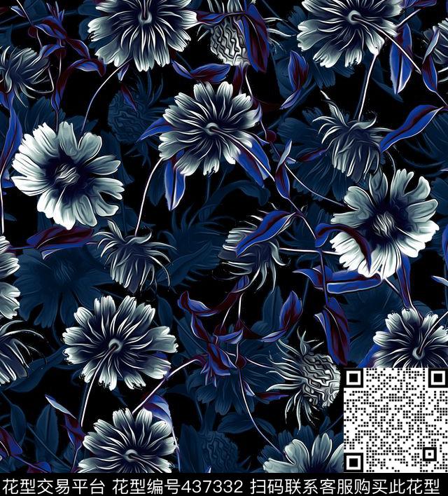 15秀场花卉复古数码印花花型下载（图片编号: 437332） - 瓦栏（Walan）