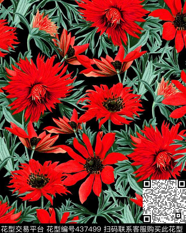 复古花卉秋冬数码印花花型下载（图片编号: 437499） - 瓦栏（Walan）